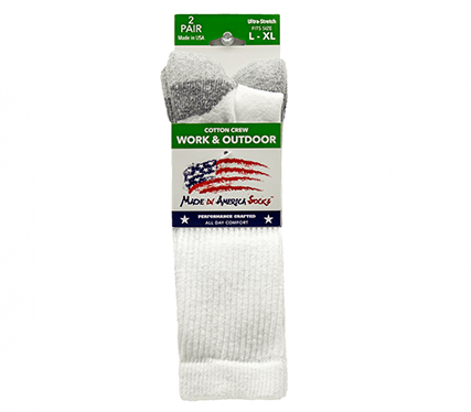 White Cotton Crew - Sock Size L/XL - Shoe Size - 6 to 16