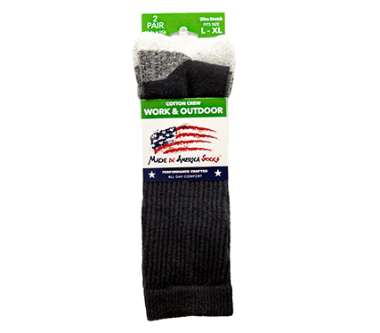 Black Cotton Crew - Sock Size L/XL - Shoe Size - 6 to 16