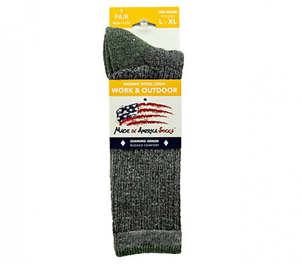 Diamond Series Crew —  Gray / Bean Olive - Sock Size L/Xl - Shoe Size - 6 to 14