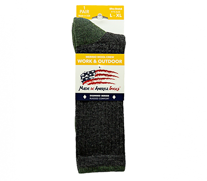 Diamond Series Crew —  Charcoal / Bean Olive - Sock Size L/XL - Shoe Size - 6 to 14