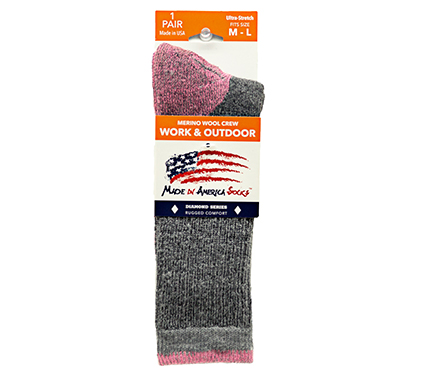 Diamond Series Crew —  Gray / Bobby Pink - Sock Size M/L - Shoe Size - 4 to 11